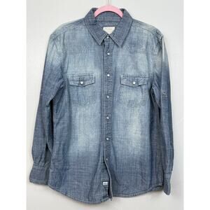 PD&C Denim Snap Button Western Shirt Men’s Medium Chambray Vintage Look